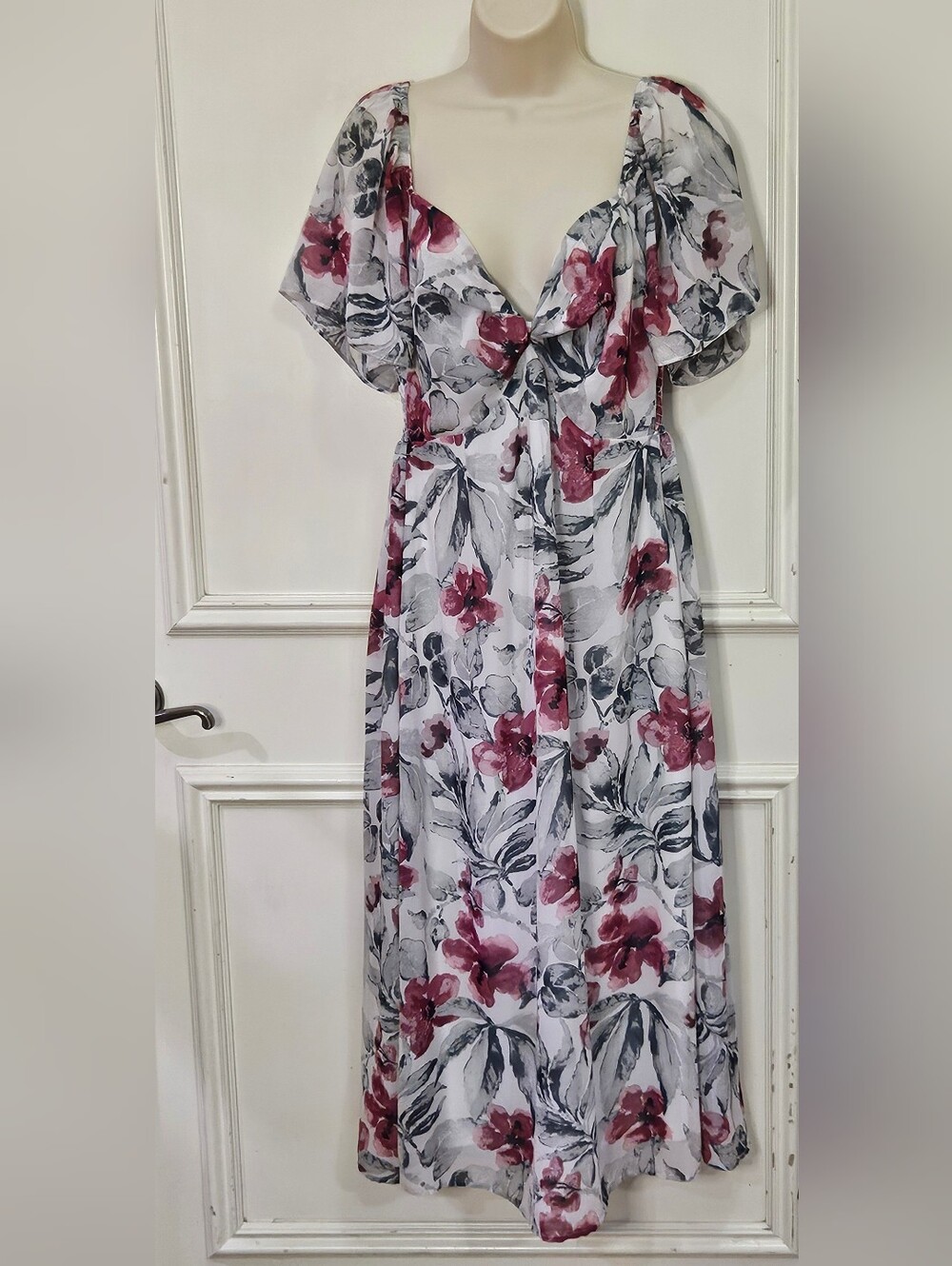 Baltic Born Melinda Pink & Grey Multi-Color Floral Midi Dress, Large,NWT